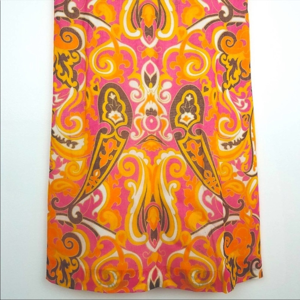 Milly of NY | Vintage Paisley Print Pink Gold Lace Dress - Picture 3 of 8